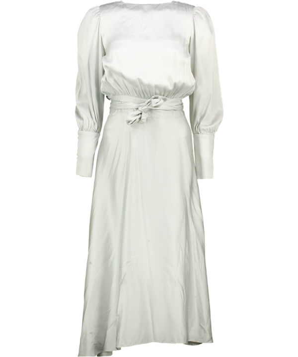 HARMUR Pale Grey Blue 100% Silk Gilly Midi Dress UK M