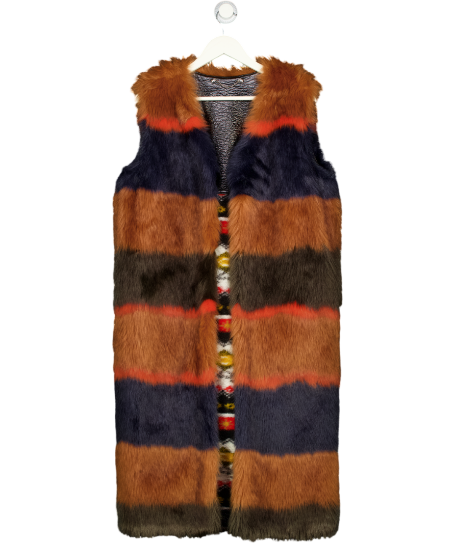 DIESEL Multicoloured Reversible Fux Fur / Aztec Knit Longline Gilet UK S