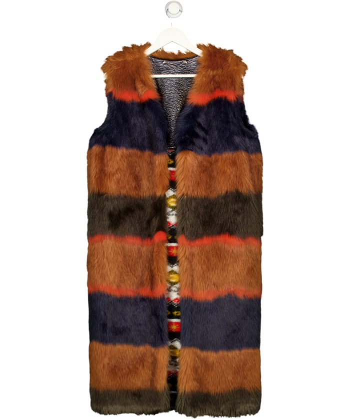 DIESEL Multicoloured Reversible Fux Fur / Aztec Knit Longline Gilet UK S