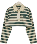 Ru & Rocka Cream Western Cropped Striped Polo UK S