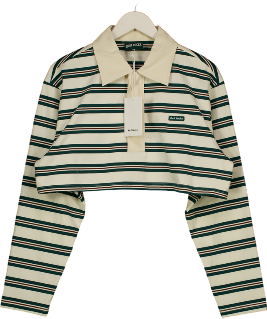 Ru & Rocka Cream Western Cropped Striped Polo UK S