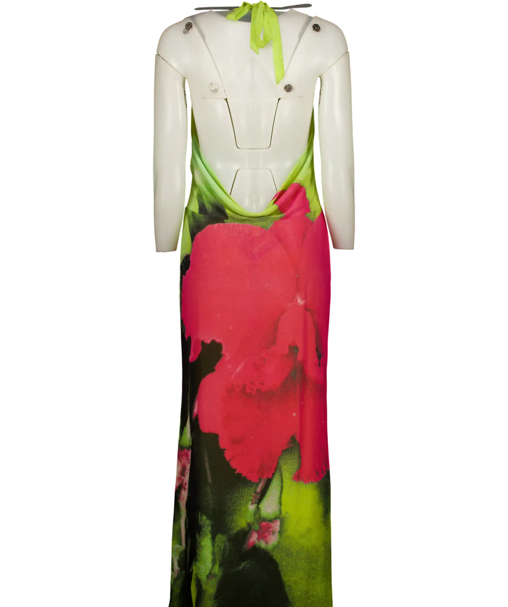 I AM GIA Samantha Green And Pink Orchid Print Halter Maxi Dress UK XS