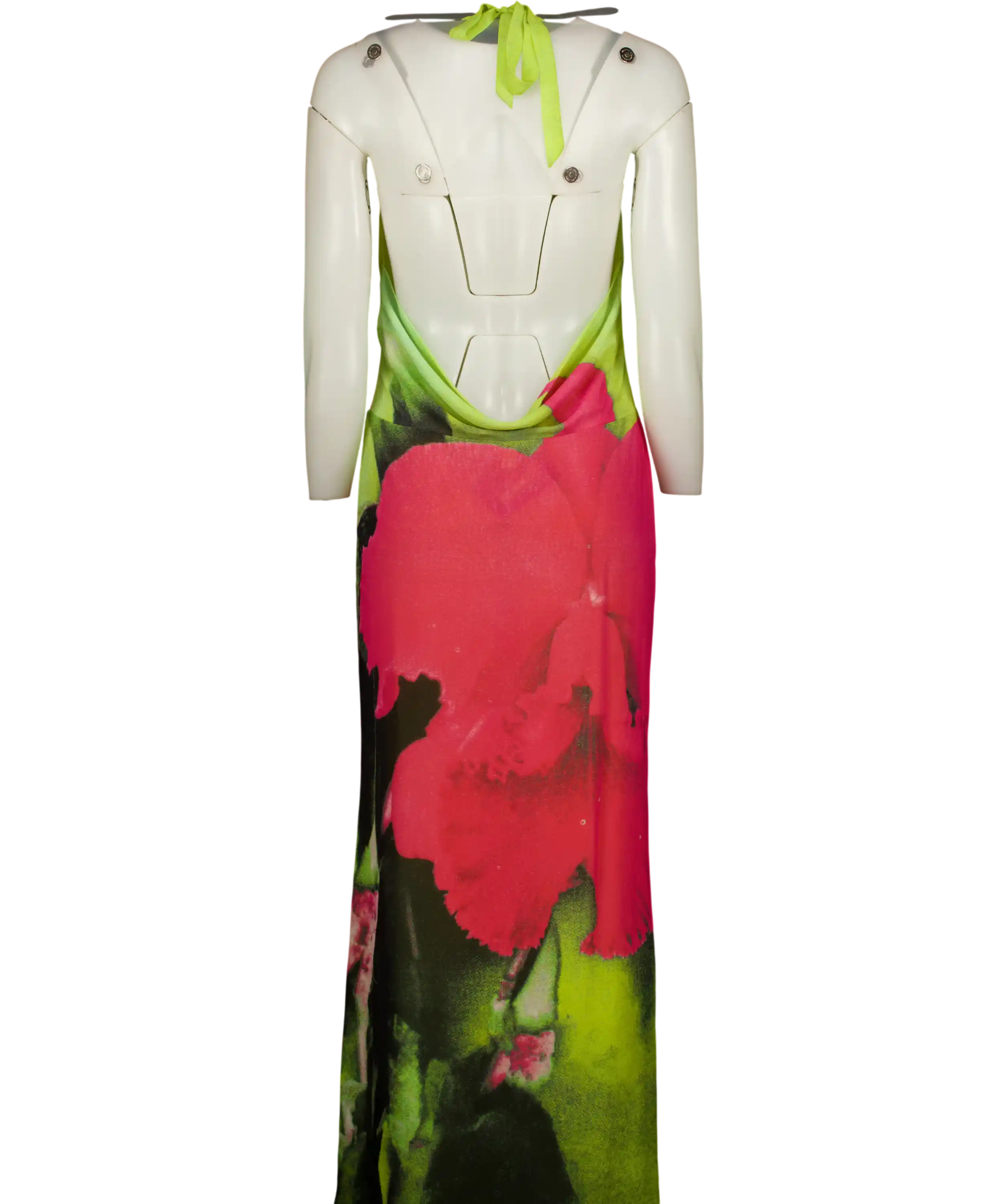 I AM GIA Samantha Green And Pink Orchid Print Halter Maxi Dress UK XS