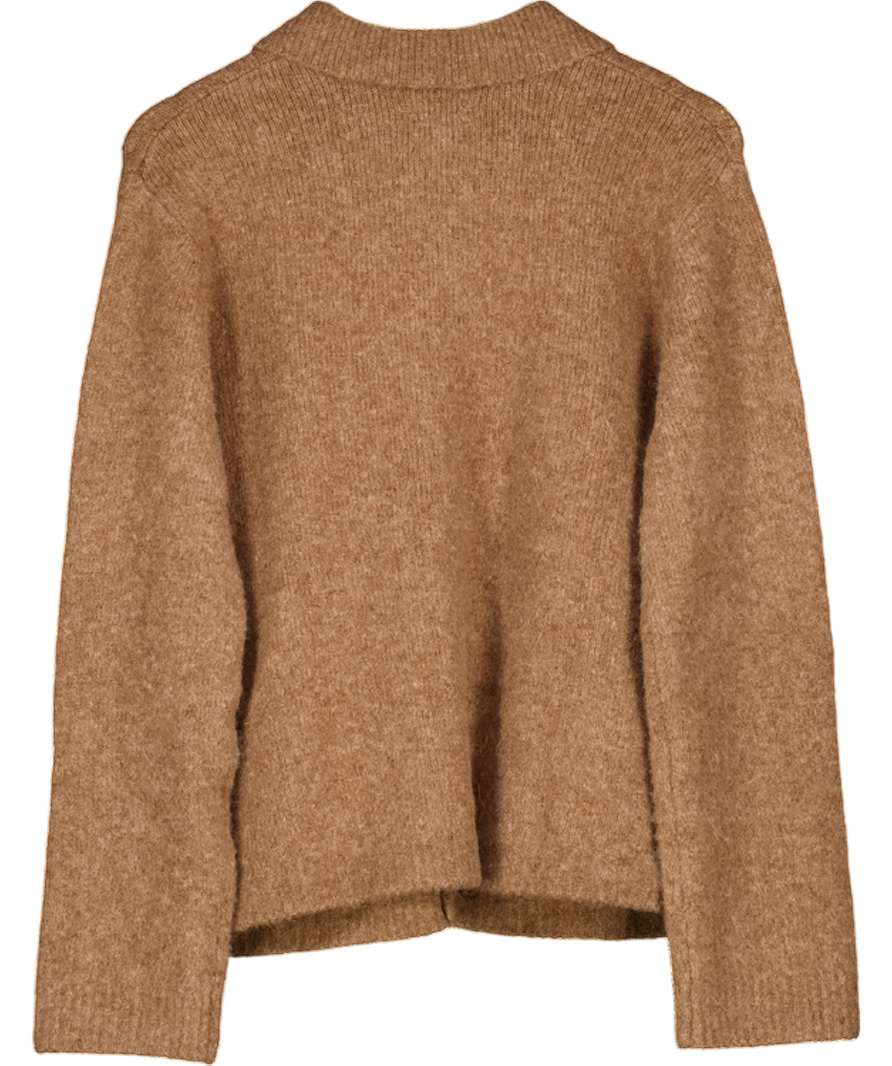 NA-KD Brown Supersoft Knitted Wool Blend Cardigan UK XS