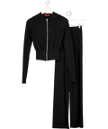 COUCOO Black Ribbed Jersey Jacket And Trouser Set UK XS