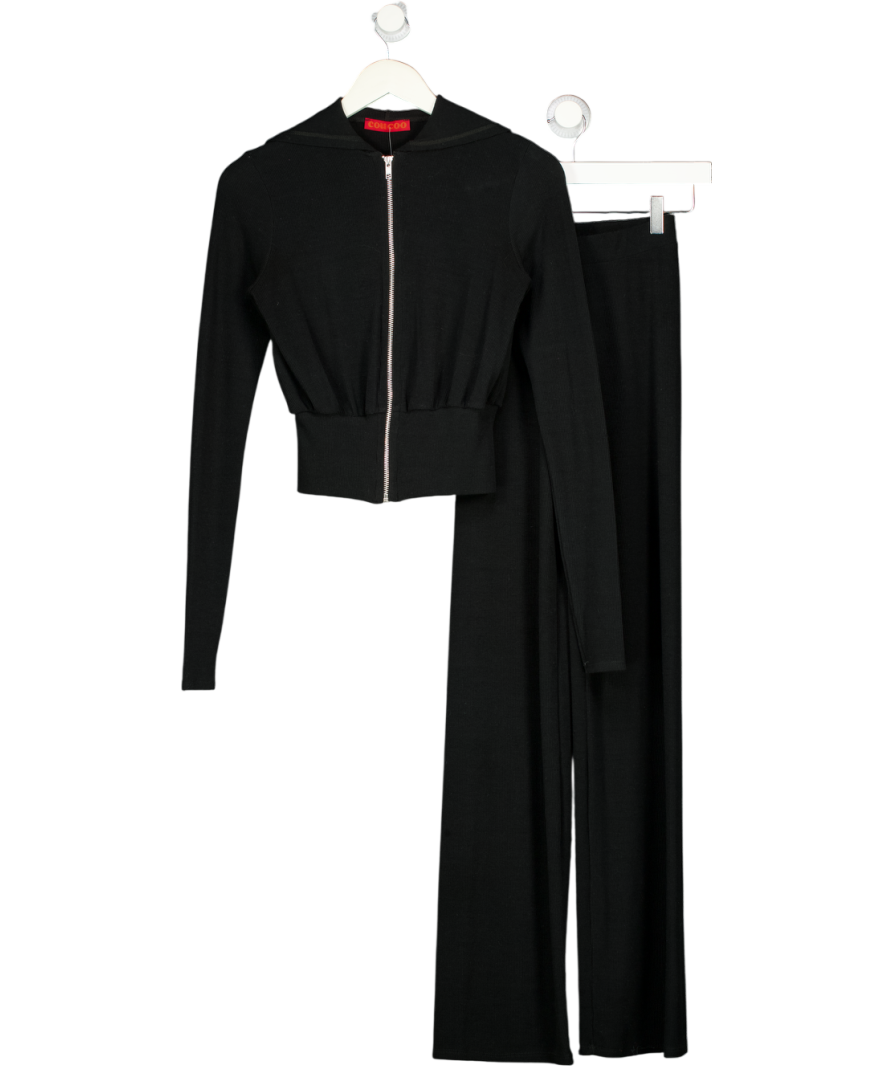 COUCOO Black Ribbed Jersey Jacket And Trouser Set UK XS