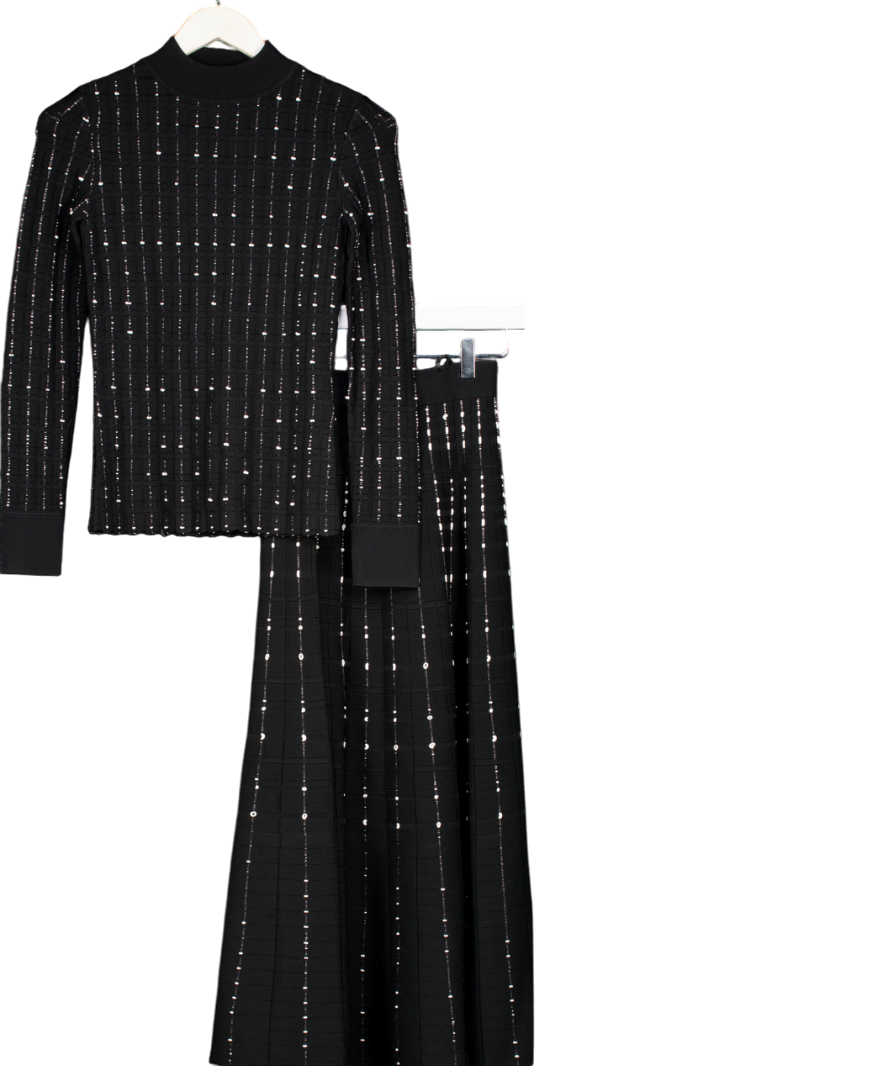 JOSEPH 2-piece Black  / Ivory Fragmented Sweater And Midi Skirt Set UK XXS