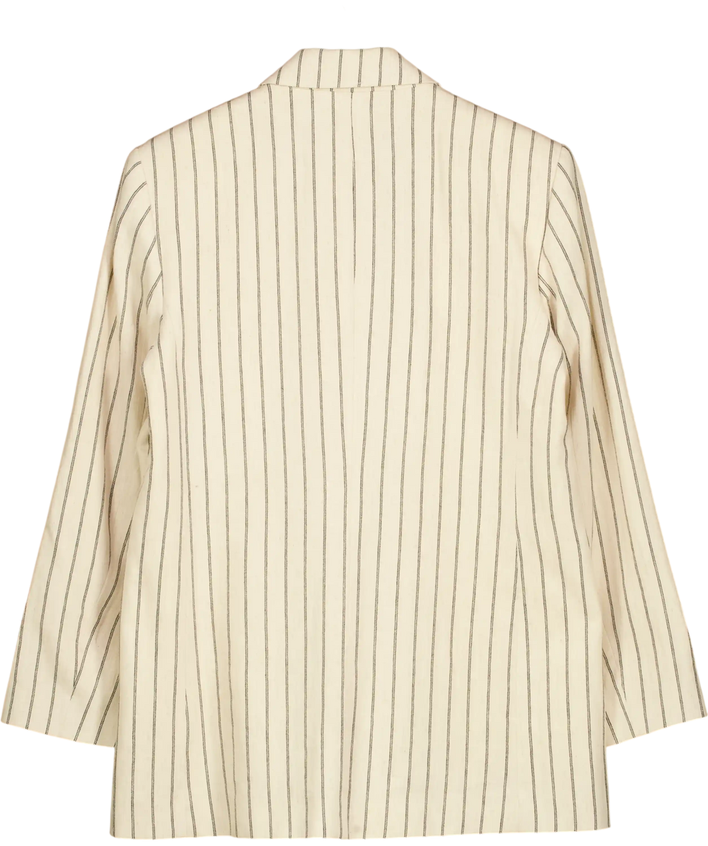 ZARA Cream / Black Striped Straight Cut Linen Blend Blazer UK M