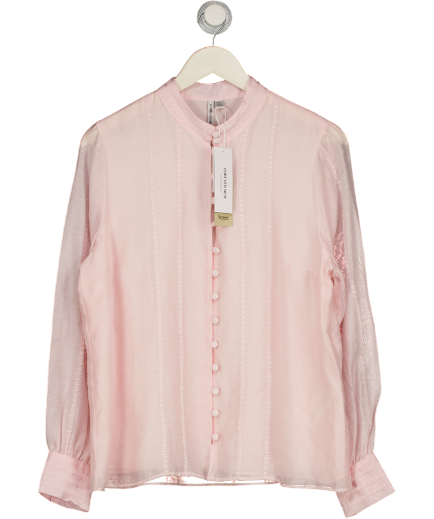 FOREVER NEW Baby Pink Astra Linen Blend Lace Trim Blouse UK 14