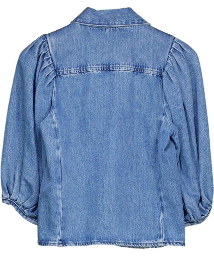 ZARA Blue Denim Puff Sleeve Shirt UK XS