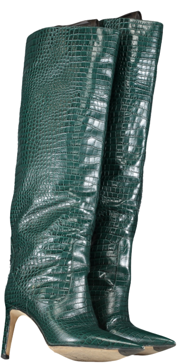 Jimmy Choo Green Leather Snake Print Knee Boot UK 6