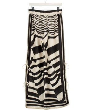 ZARA Cream / Black Satin Graphic Print Tie Side Trousers UK S