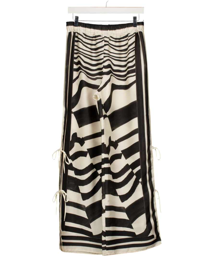 ZARA Cream / Black Satin Graphic Print Tie Side Trousers UK S