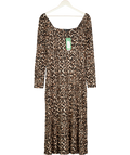 Nobody's Child Brown Square Neck Leopard Print Midi Dress UK 14