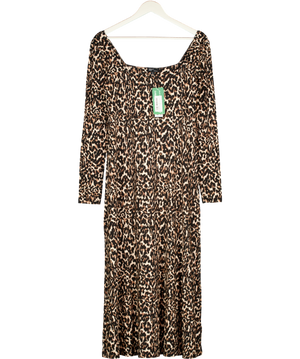 Nobody's Child Brown Square Neck Leopard Print Midi Dress UK 14
