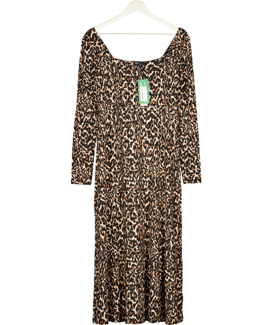 Nobody's Child Brown Square Neck Leopard Print Midi Dress UK 14