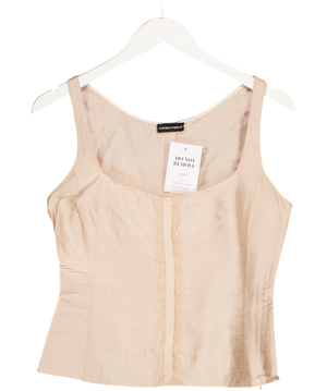 Emporio Armani Pink Raw Silk Frill Detail Sleeveless Top It44 UK 12