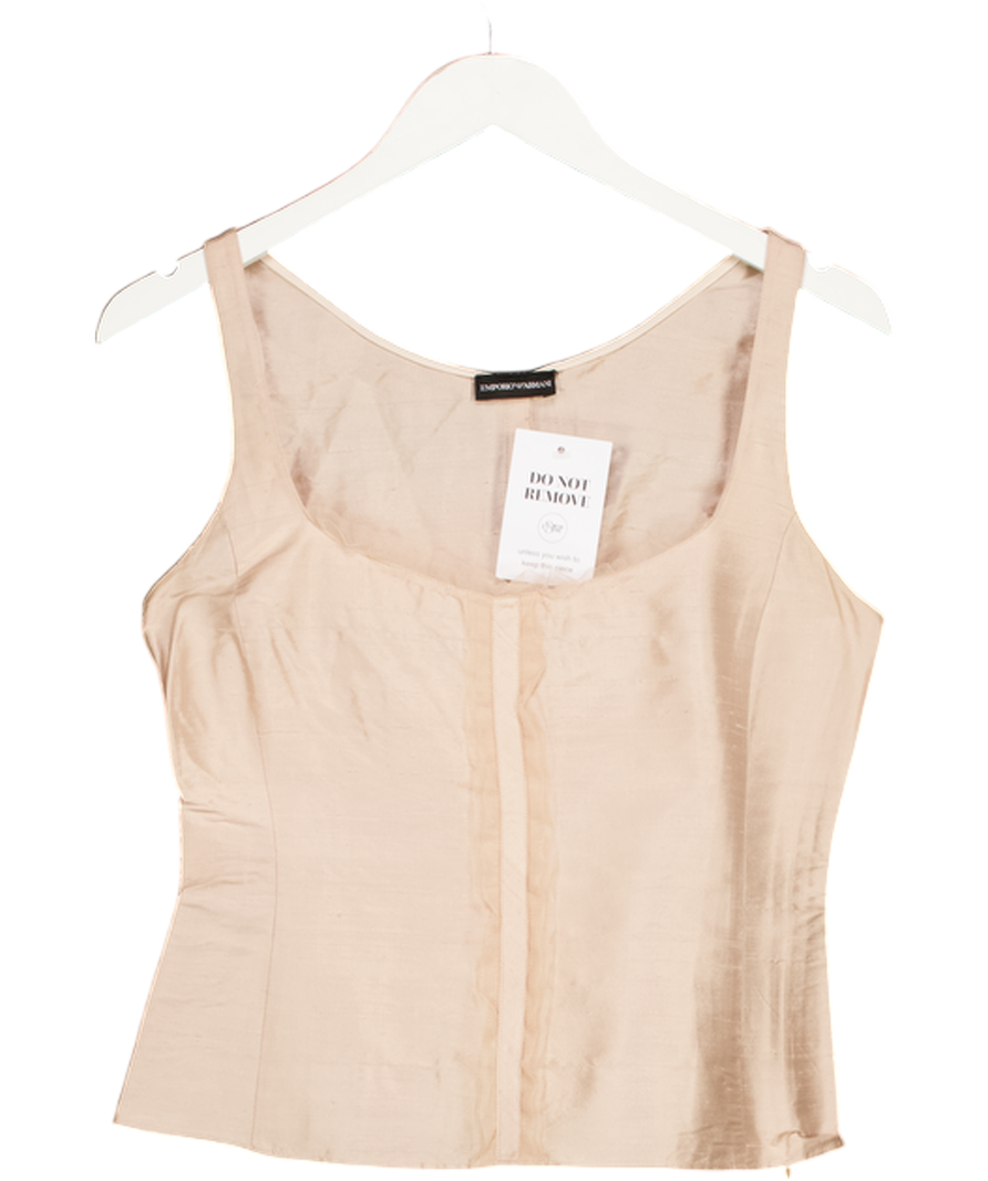 Emporio Armani Pink Raw Silk Frill Detail Sleeveless Top It44 UK 12