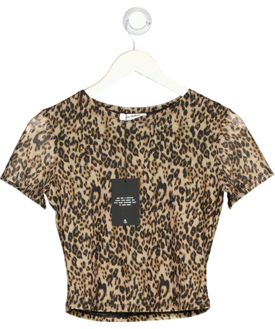 4th & Reckless Brown Leopard Mesh Short Sleeve Top UK 10