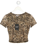 4th & Reckless Brown Leopard Mesh Short Sleeve Top UK 10