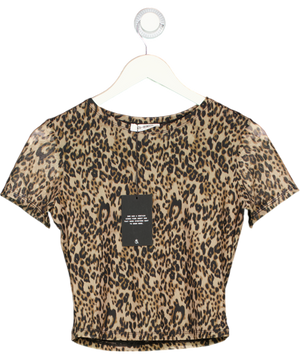 4th & Reckless Brown Leopard Mesh Short Sleeve Top UK 10