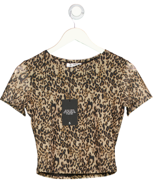 4th & Reckless Brown Leopard Mesh Short Sleeve Top UK 10