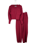 Mars the Label The Knit Button Up Cardigan And Joggers In Burgundy Red UK S/M