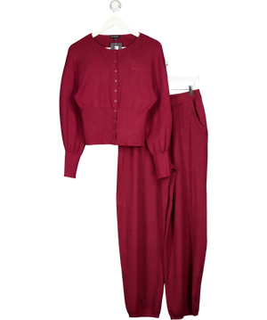 Mars the Label The Knit Button Up Cardigan And Joggers In Burgundy Red UK S/M