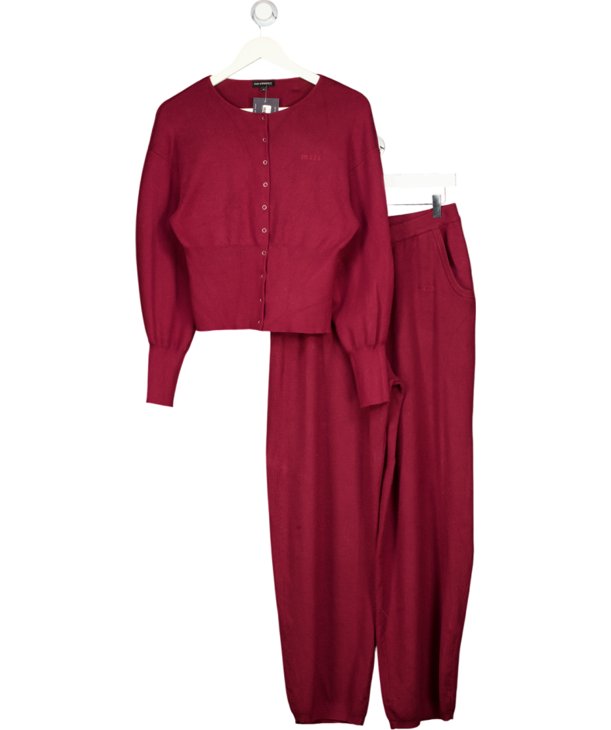 Mars the Label The Knit Button Up Cardigan And Joggers In Burgundy Red UK S/M