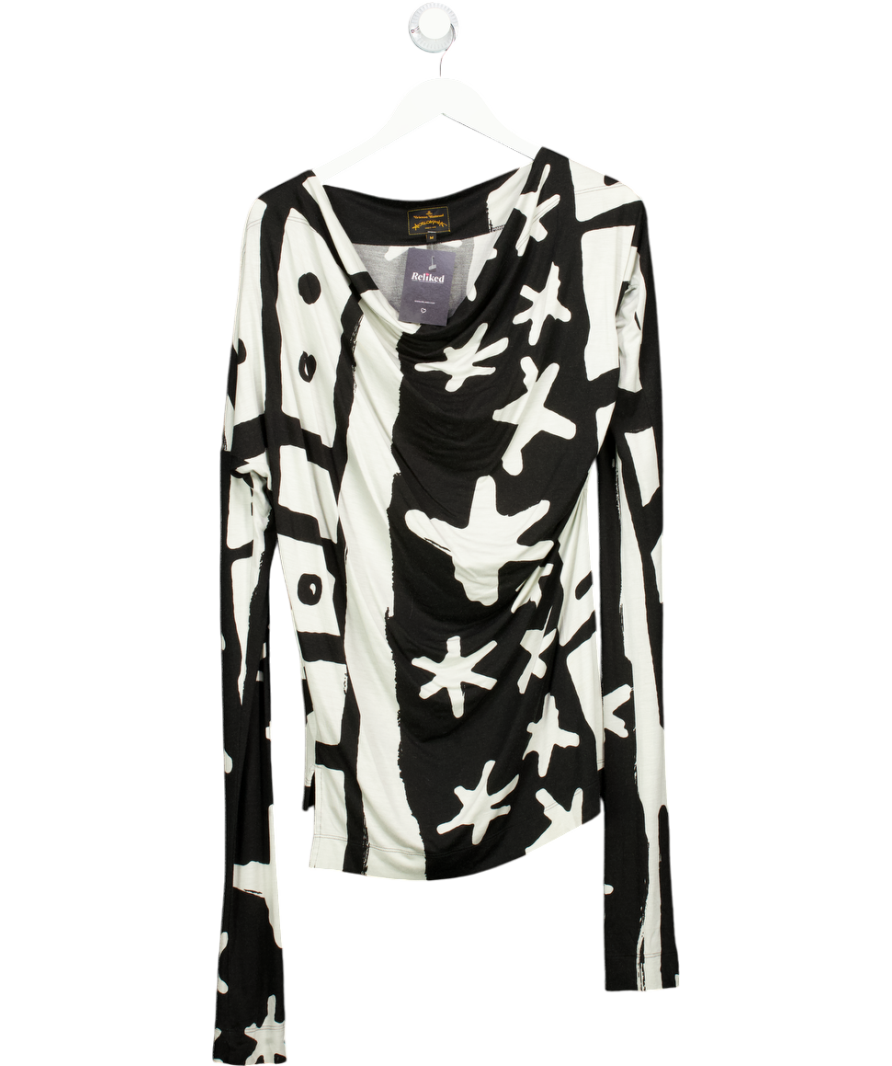 Vivienne Westwood Anglomania Black Long Sleeved Cowl Neck Monochrome Print Mini Dress UK M