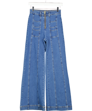 THE HIPPIE SHAKE Blue Little Jeanie Chevron Wide Leg Jeans UK 8