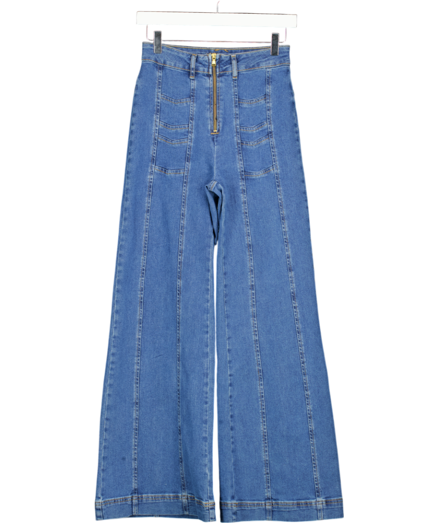 THE HIPPIE SHAKE Blue Little Jeanie Chevron Wide Leg Jeans UK 8