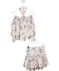 MISA Los Angeles Pale Pink Floral Mini Skirt And Top Set UK XS