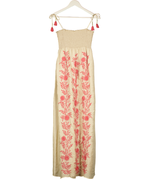 Juicy Couture Beige Pink Floral Embroidered Shirred Bodice Maxi Dress UK S