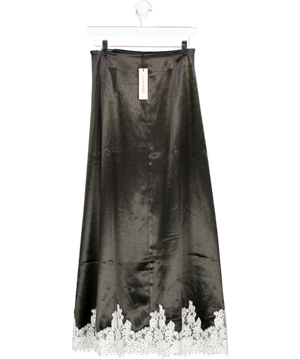 Commense Black Lace Trim Satin Maxi Skirt UK XS