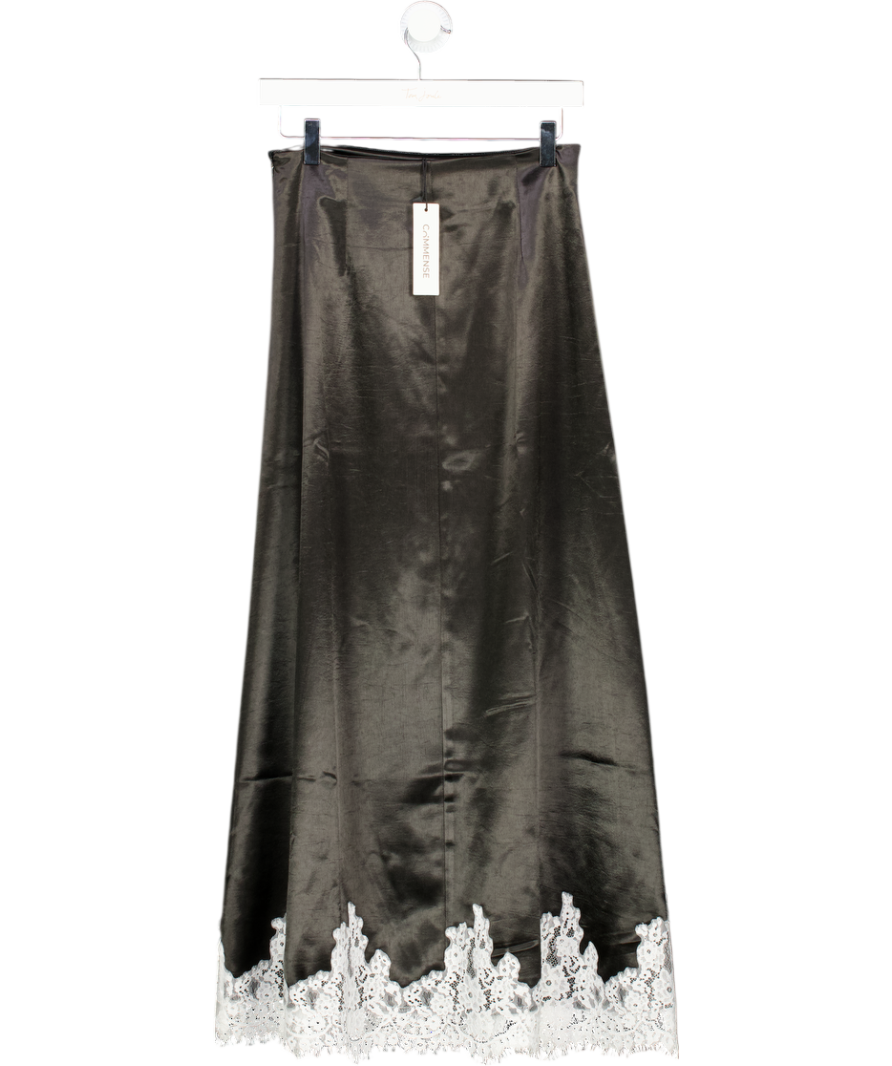 Commense Black Lace Trim Satin Maxi Skirt UK XS