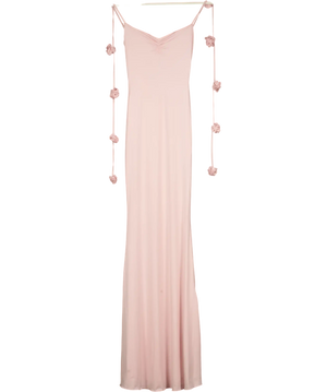 Oh Polly Blush Pink  Aldona Slinky Jersey Floral-appliqué Evening Gown UK XS