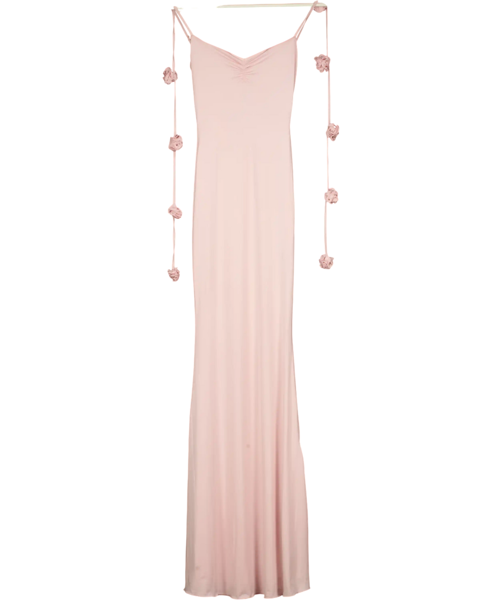 Oh Polly Blush Pink  Aldona Slinky Jersey Floral-appliqué Evening Gown UK XS