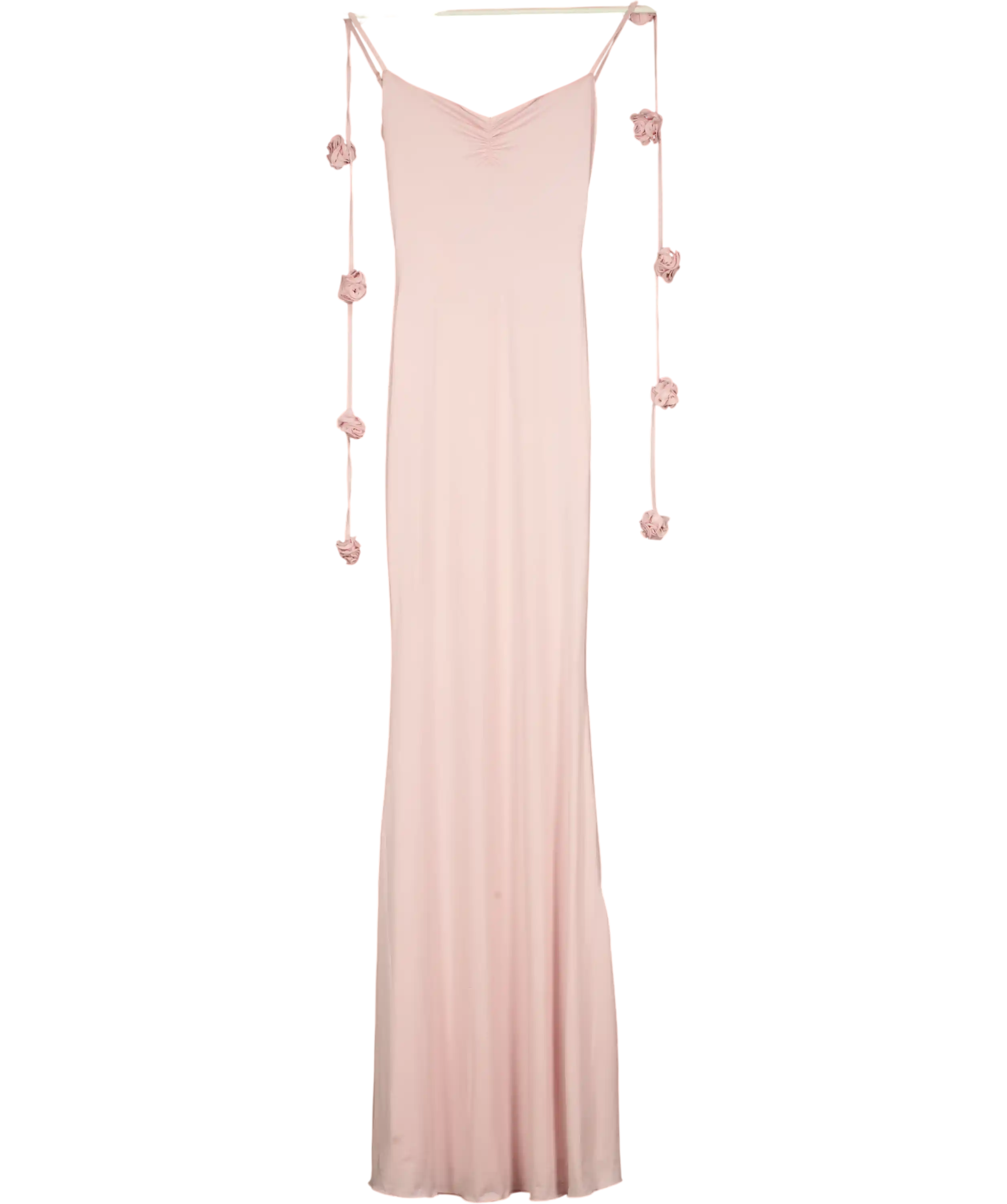 Oh Polly Blush Pink  Aldona Slinky Jersey Floral-appliqué Evening Gown UK XS