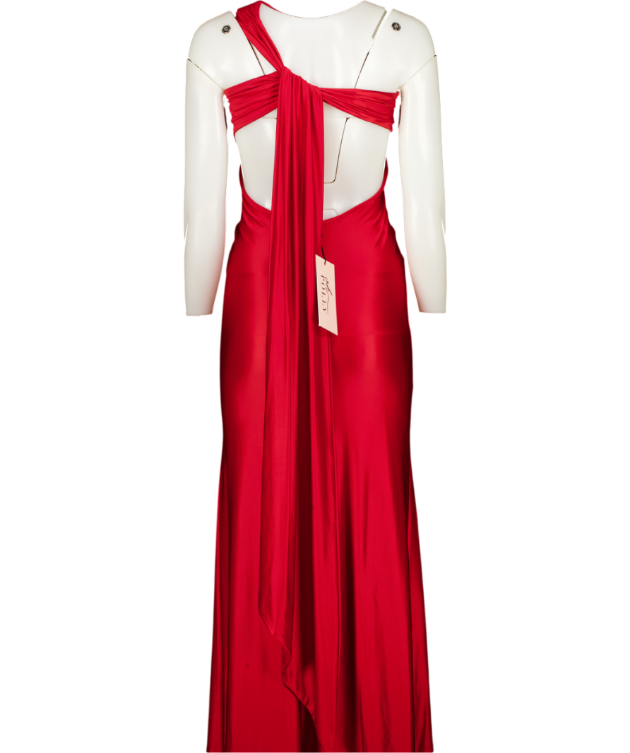 OH POLLY Adelina Asymmetric Tie-back Gown In Rose Red UK XS