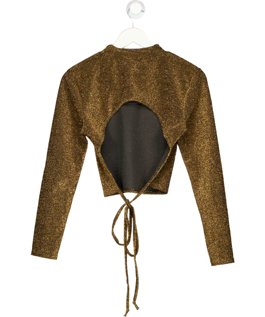 Femme Luxe Metallic High Neck Backless Long Sleeve Top UK 12