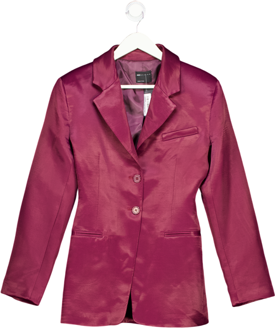 ASOS Design Cinch Satin Blazer In Plum Purple UK 8
