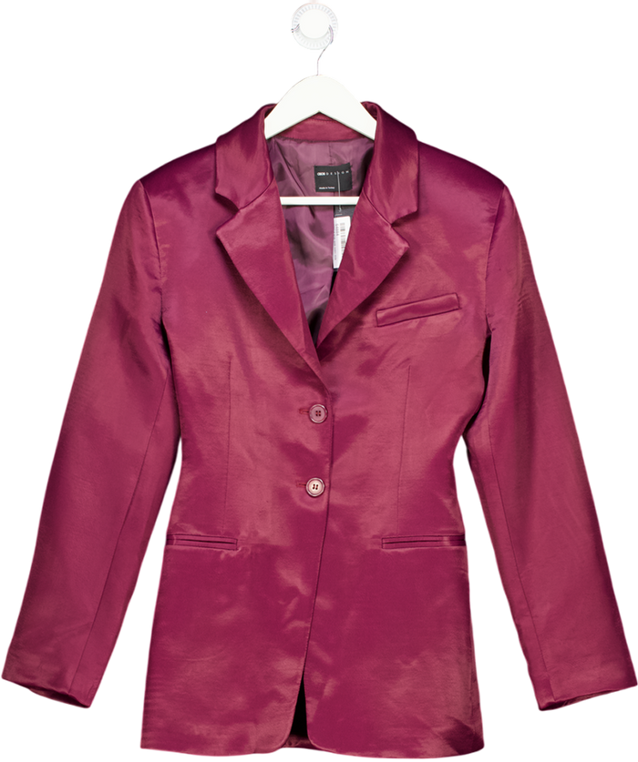 ASOS Design Cinch Satin Blazer In Plum Purple UK 8