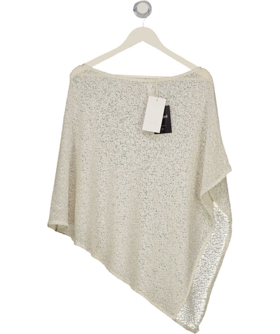 ZARA Cream Boucle Jnit Asymmetric Cape Knit Top UK L