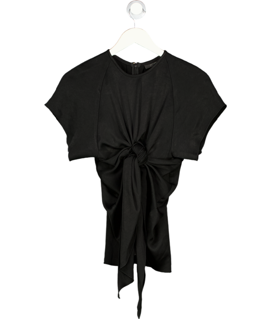 ELLERY Black Satin Crepe Knot Front Top UK 6