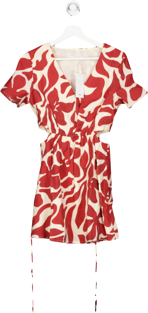 MANGO Cream / Rust Printed Cut-out Mini Dress BNWT UK XS