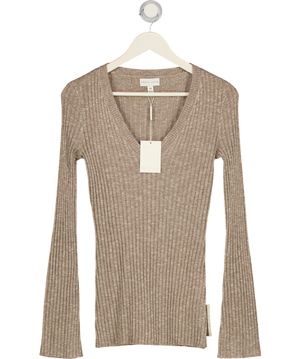 PRETTY LAVISH Grey Jessie V Neck Ribbed Knit Top UK XS