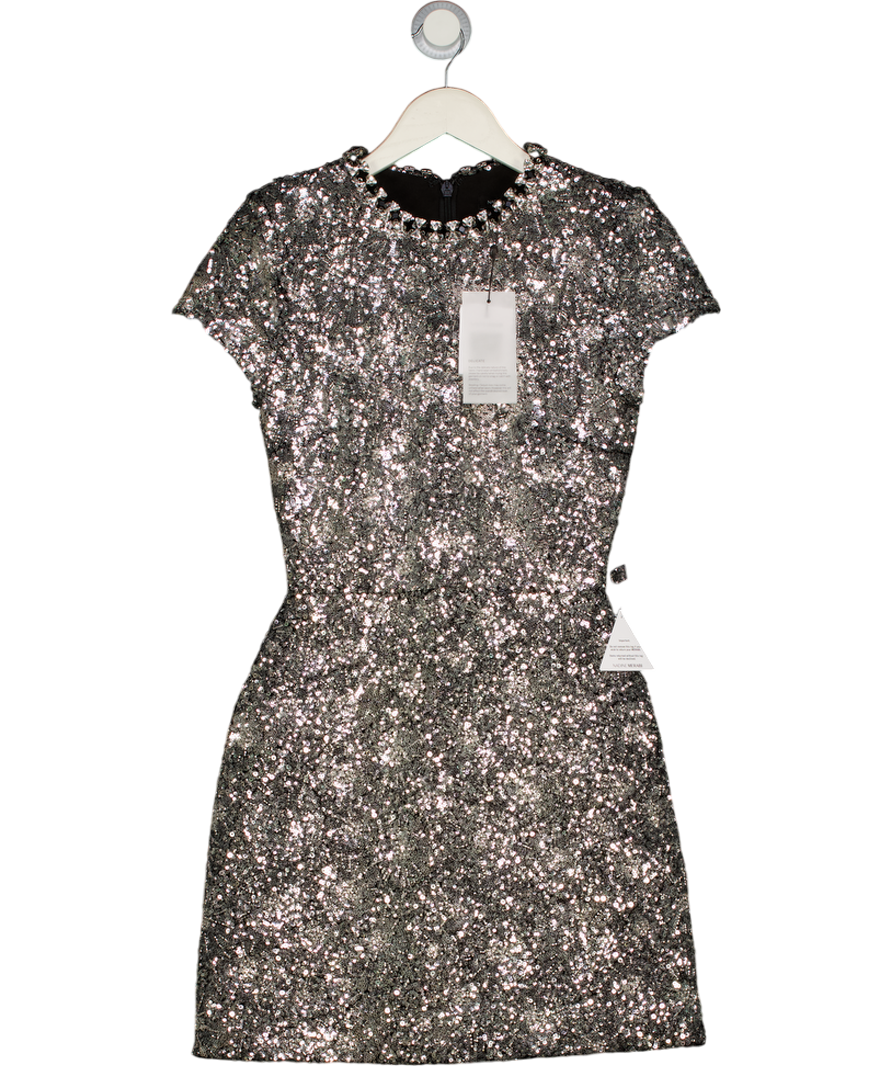 Nadine Merabi Metallic Erin Silver Sequin Mini Dress UK 8