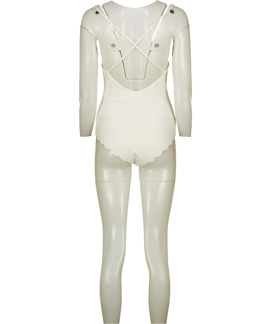 MARYSIA White Scalloped Edges Detail Swimsuit UK M