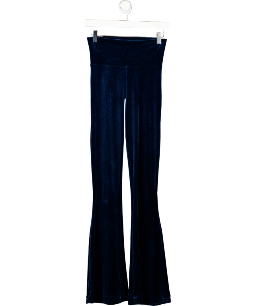 PEACHY DEN Midnight Blue Velvet Flare Trousers UK M